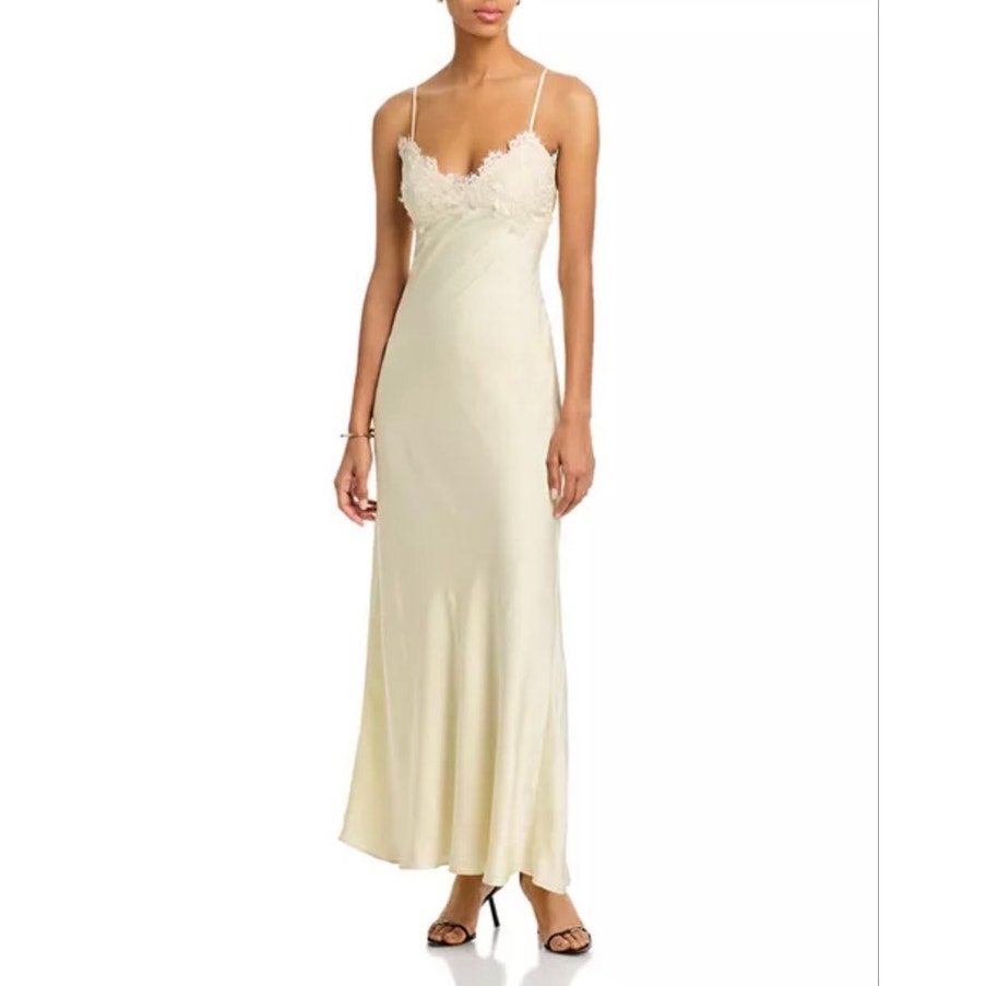 Bardot Women's Elisan Lace Satin Ivory Yellow Slip Dress Size 10